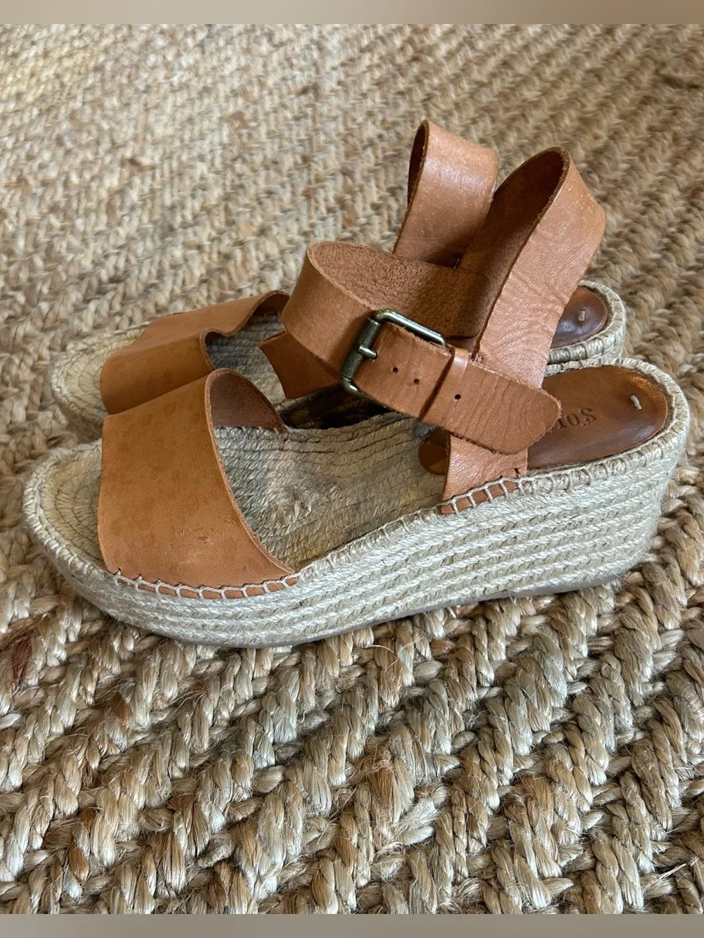 Soludos Minorca Platform Espadrille Sandals 7.5 Tan Leather Wedge